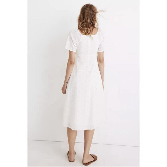 Madewell White Cotton Eyelet Embroidery Tie Front Keyhole A-line Midi Dress 2 - Picture 4 of 15